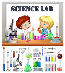 Canvas Print - Children working in the science lab