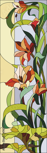 Obraz w ramie Floral stained glass with gladioli