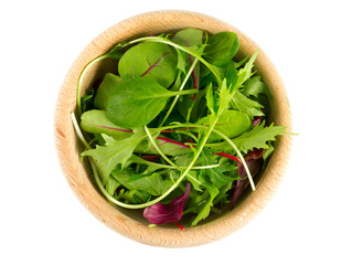 Wall Mural - lettuce mix in a wooden bowl