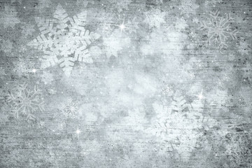Wall Mural - magical grunge silver colored abstract blurry snowflake shapes and sparkle illustration background. 