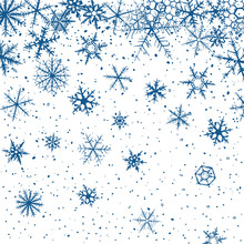 Abstract Christmas Background With Blue Snowflakes On White.