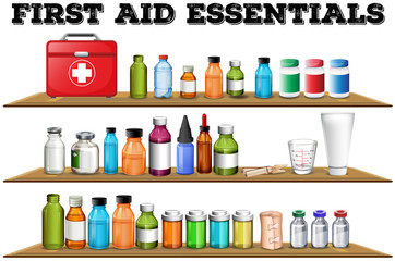 Wall Mural - first aid essentials on the shelf