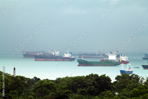 Photo Landscape from bird view of Cargo ships entering one of the busiest ports in the world, Singapore