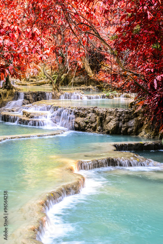 Plakat na zamówienie Rainforest waterfall, Tat Kuang Si Waterfall at Luang Prabang, Loas.