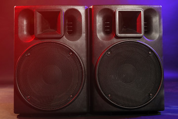 Big black loudspeakers, close up