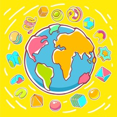 Poster - Vector colorful illustration of planet Earth on yellow backgroun