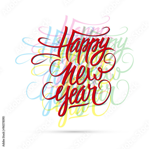 Happy new year hand drawn text design. Vector illustration.: comprar este vector de stock y