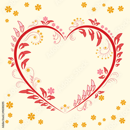 Floral Ornament A Heart Shaped On Yellow Background Flower