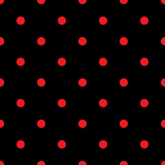 Wall Mural - Small Polka Dot seamless pattern. Abstract fashion red and black texture. Casual stylish template. Graphic style for wallpaper, wrapping, fabric, background, apparel, print production, etc. Vector