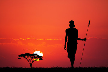 masai in african landscape
