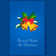 Wall Mural - Christmas Bells with Bow and Berries. Holiday Vector