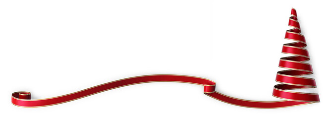 Wall Mural - red ribbon christmas tree with gold strips and white edges - panorama