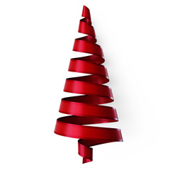 Canvas Print - red ribbon christmas tree with dark red edges - isolated