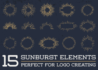 Wall Mural - Sun burst vintage shapes collection set of sun ray frames retro vector design elements