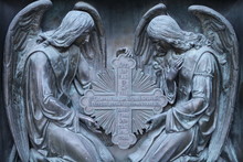Bronze Sculpture Angels With Radiant Cross