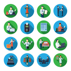 Wall Mural - Salesman flat round icons set