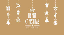 Merry Christmas Decoration Elements Hanging Gold Background