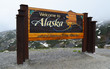 Welcome to Alaska sign on the Canadian / USA border near Skagway,