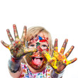 © karelnoppe - Little Girl with painted hands shouting.