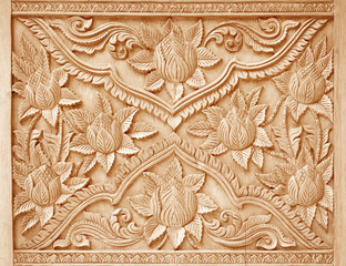 Wall Mural - Pattern of flower carved on wood background