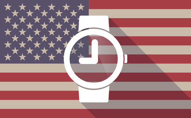 Long shadow vector USA flag icon with a wrist watch