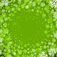 Wall Mural - Christmas background of snowflakes in green colors