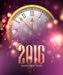 Vector 2016 Happy New Year background with clock. Vector illustration