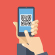 QR code reader app on smartphone screen. Scan QR code. Creative flat design vector illustration