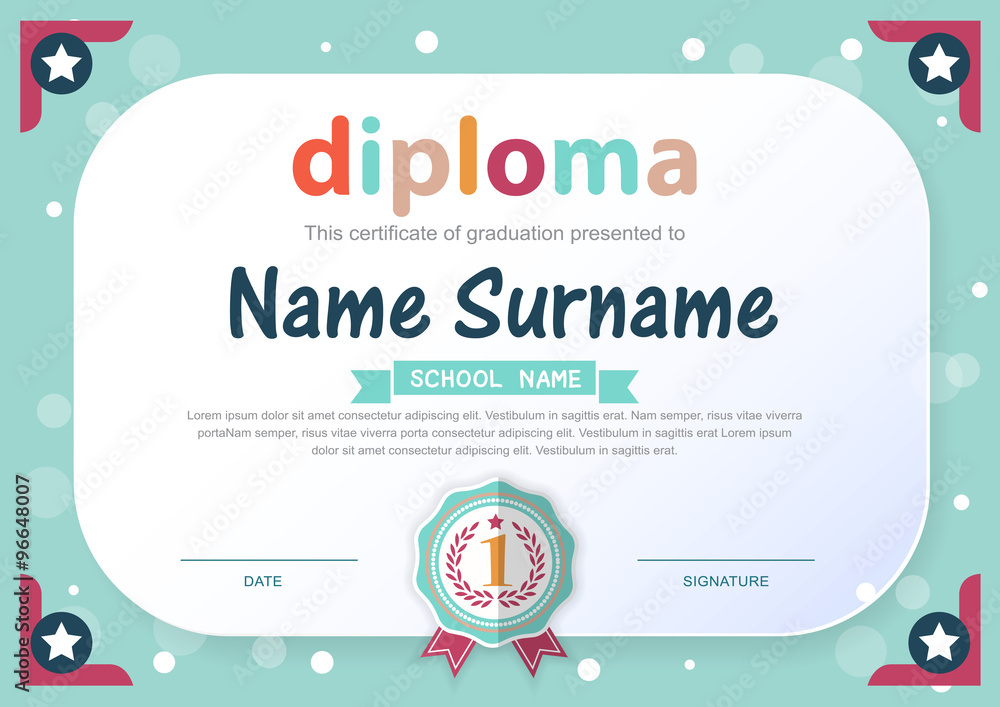 Preschool Kids Diploma certificate background design template Stock ...