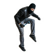 Robber or burglar creeping on tiptoe. Isolated on white.