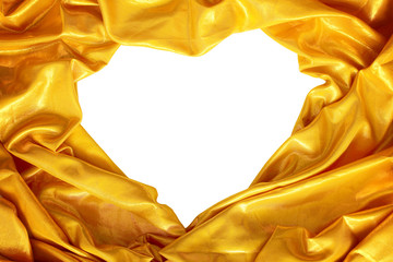 gold silk fabric with heart-shaped white background
