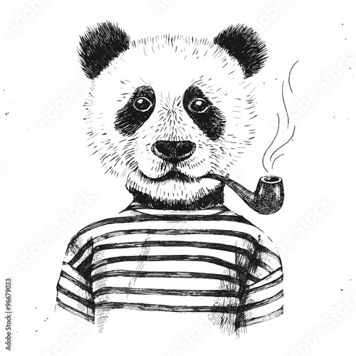 Plakat na papierze fotorealistycznym Ręcznie rysowane ilustracja hipster panda