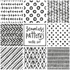Wall Mural - set of 8 primitive geometric patterns. tribal seamless backgrounds. stylish trendy print. modern abs