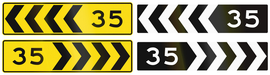 Wall Mural - A collection of New Zealand road signs - Chevron with advisory speed
