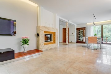 Minimalistic fireplace in moderrn house