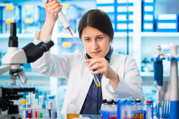 Wall Mural - laboratory assistant analyzing a blood sample