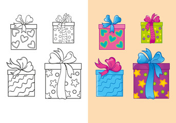 Coloring Book Of Set Christmas Square Gift Boxes