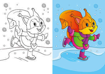 Coloring Book Of Cute Cartoon Squirrel Skates