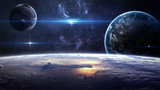 Fototapeta Fototapety kosmos - Beautiful giant planets in front of glowing star. Elements of this image furnished by NASA
