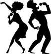 Black EPS 8 vector silhouette of a cartoon couple singing