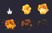 Cartoon Explosion Effect With Smoke. Vector Animation Frames For Game