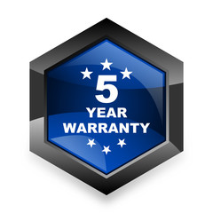 Aufkleber - warranty guarantee 5 year blue hexagon 3d modern design icon on white background