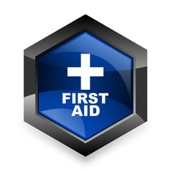 first aid blue hexagon 3d modern design icon on white background