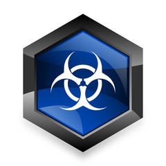 Aufkleber - biohazard blue hexagon 3d modern design icon on white background