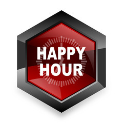 Aufkleber - happy hour red hexagon 3d modern design icon on white background