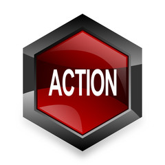 Aufkleber - action red hexagon 3d modern design icon on white background