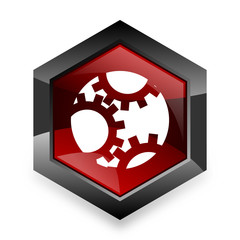 Aufkleber - gear red hexagon 3d modern design icon on white background