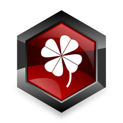 Aufkleber - four-leaf clover red hexagon 3d modern design icon on white background