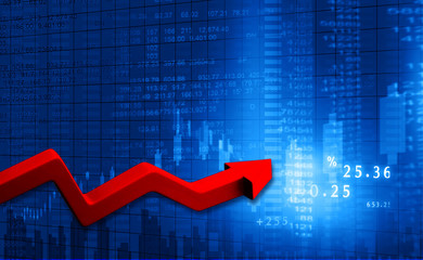 Stock market graph with moving arrow .