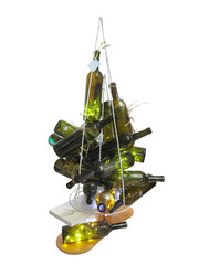 Abstract creative Christmas tree made of bottles isolated over w